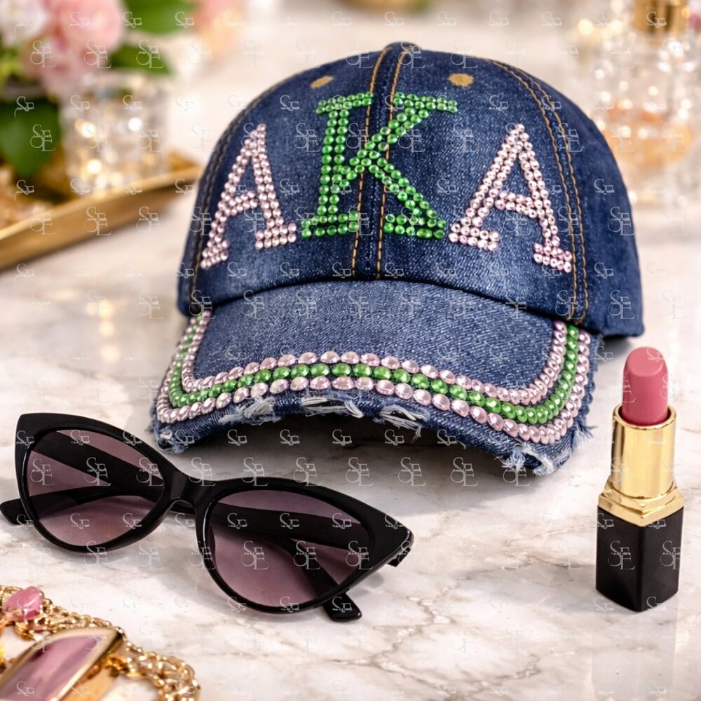 Alpha Kappa Alpha Rhinestone Bling Denim Hat AKA Sorority Cap